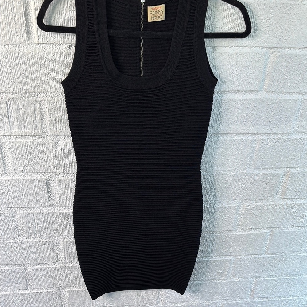 Torn by Ronny Kobo Knitwear Scuba Ribbed Black Bodycon Dress sz S